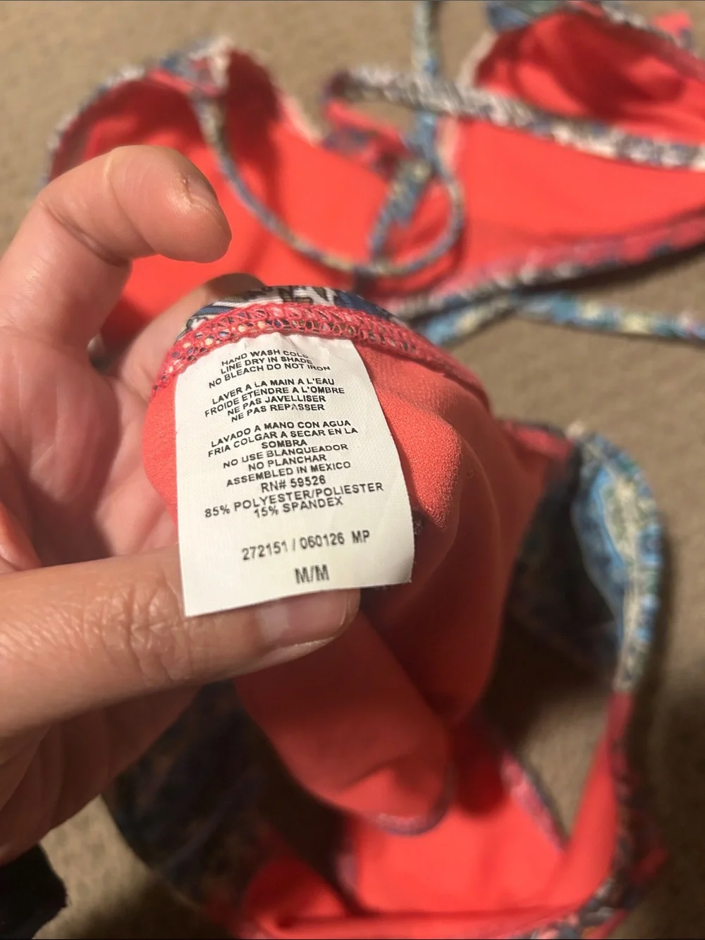 Lucky Brand Coral and Blue Printed Bikini Set